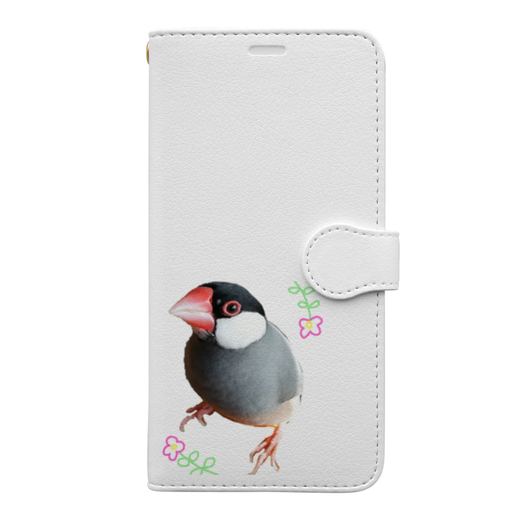 harupink🌸ペット似顔絵illustのFLOWER文鳥さん Book-Style Smartphone Case