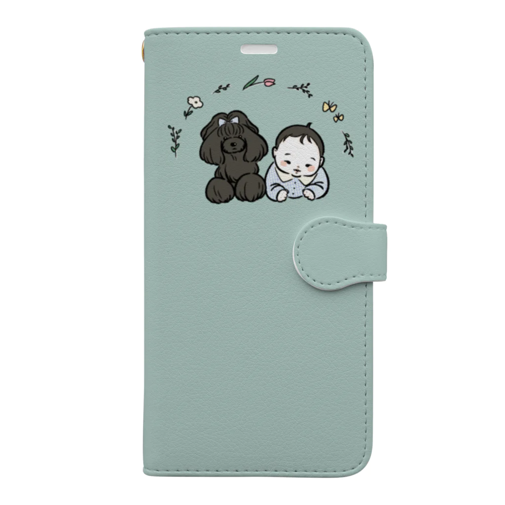 ちょびひげのいぬちゃんあかちゃん青 Book-Style Smartphone Case