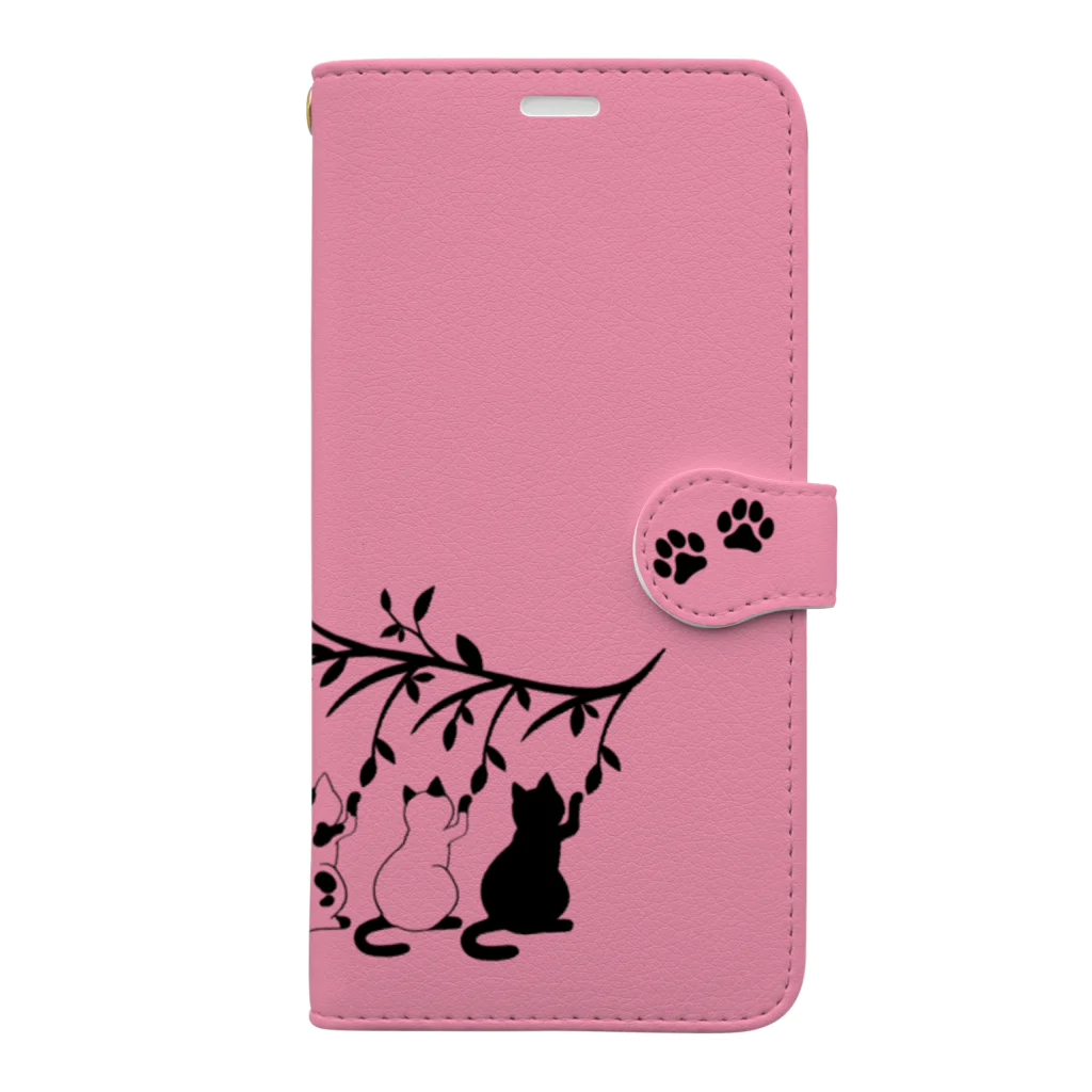 MegSan's free design🌷のシンクロにゃんこ pink 手帳型スマホケース