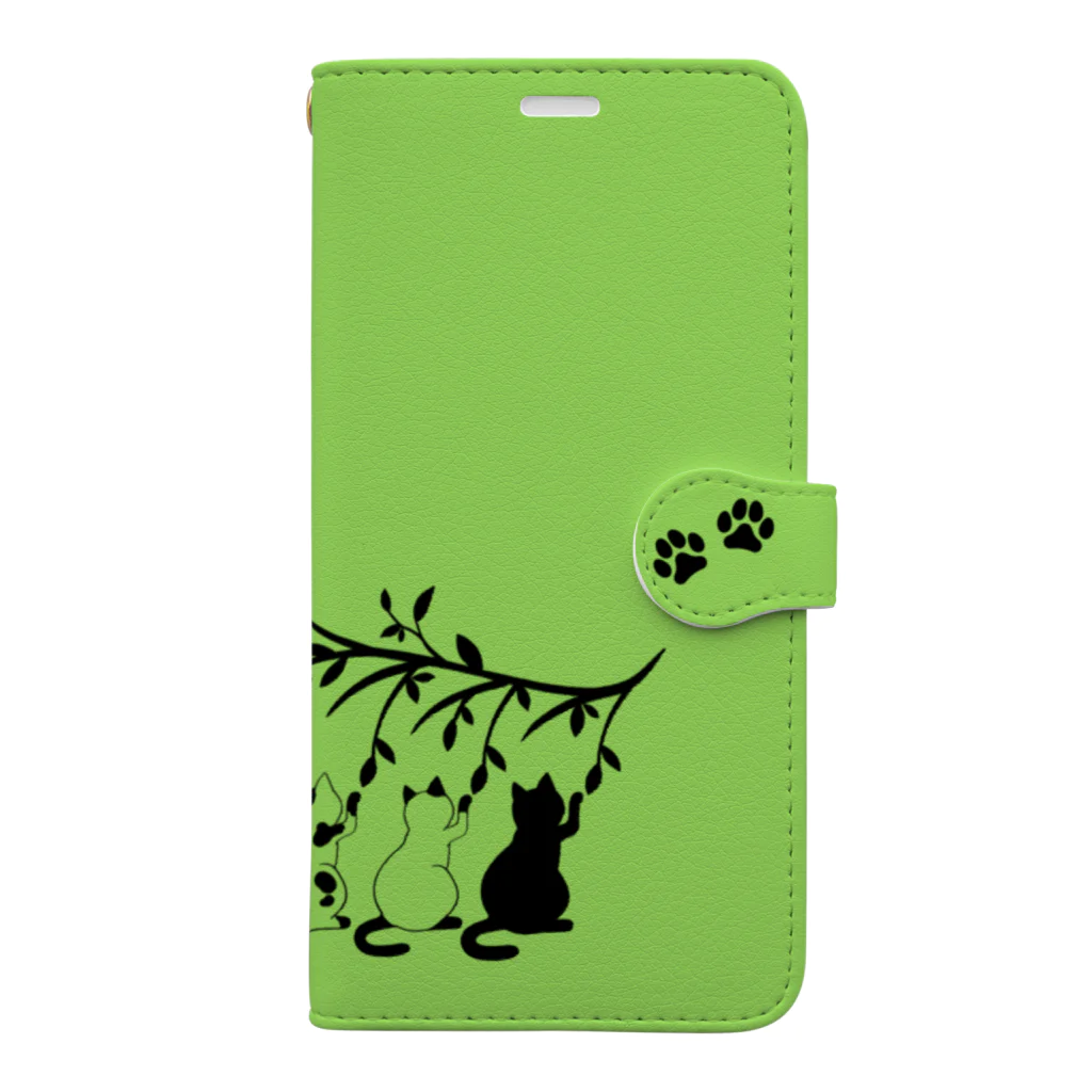 MegSan's free design🌷のシンクロにゃんこ green Book-Style Smartphone Case