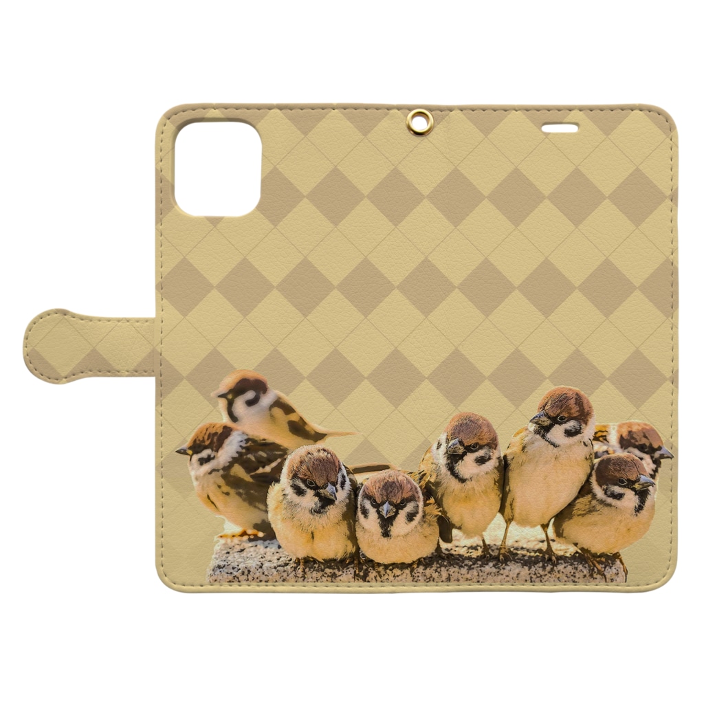 “すずめのおみせ” SUZURI店の一緒に遊ぼう！ #001 スマホケース Book-Style Smartphone Case:Opened (outside)
