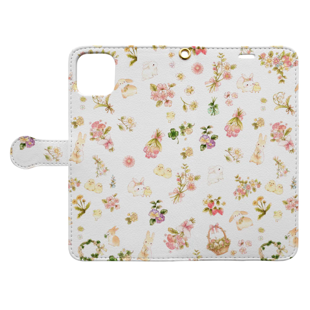 ことりはなのうさぴよと花柄 Book-Style Smartphone Case:Opened (outside)