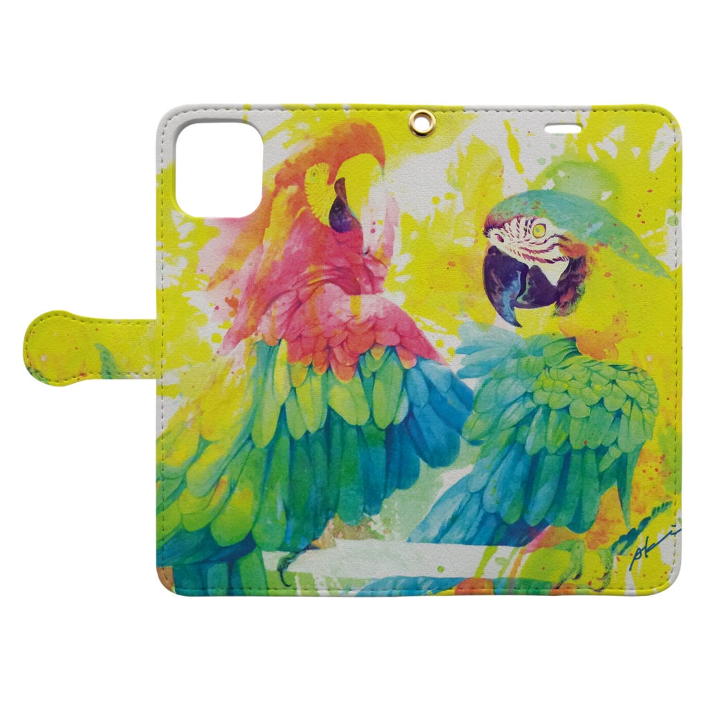 Akiss art ONLINE SHOPの出逢った青い鳥と赤い鳥 Book-Style Smartphone Case:Opened (outside)
