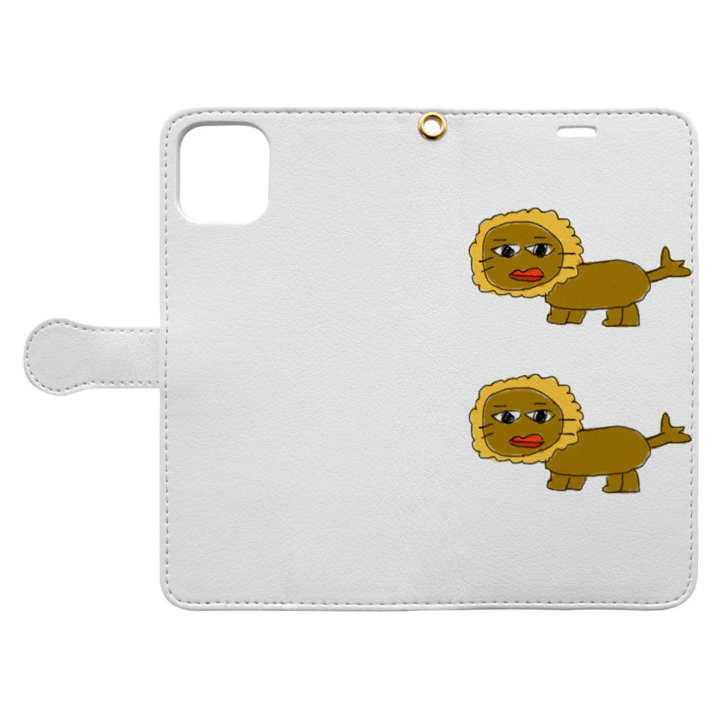 ヘンテコanimal　SHOPの面白動物ライオン Book-Style Smartphone Case:Opened (outside)