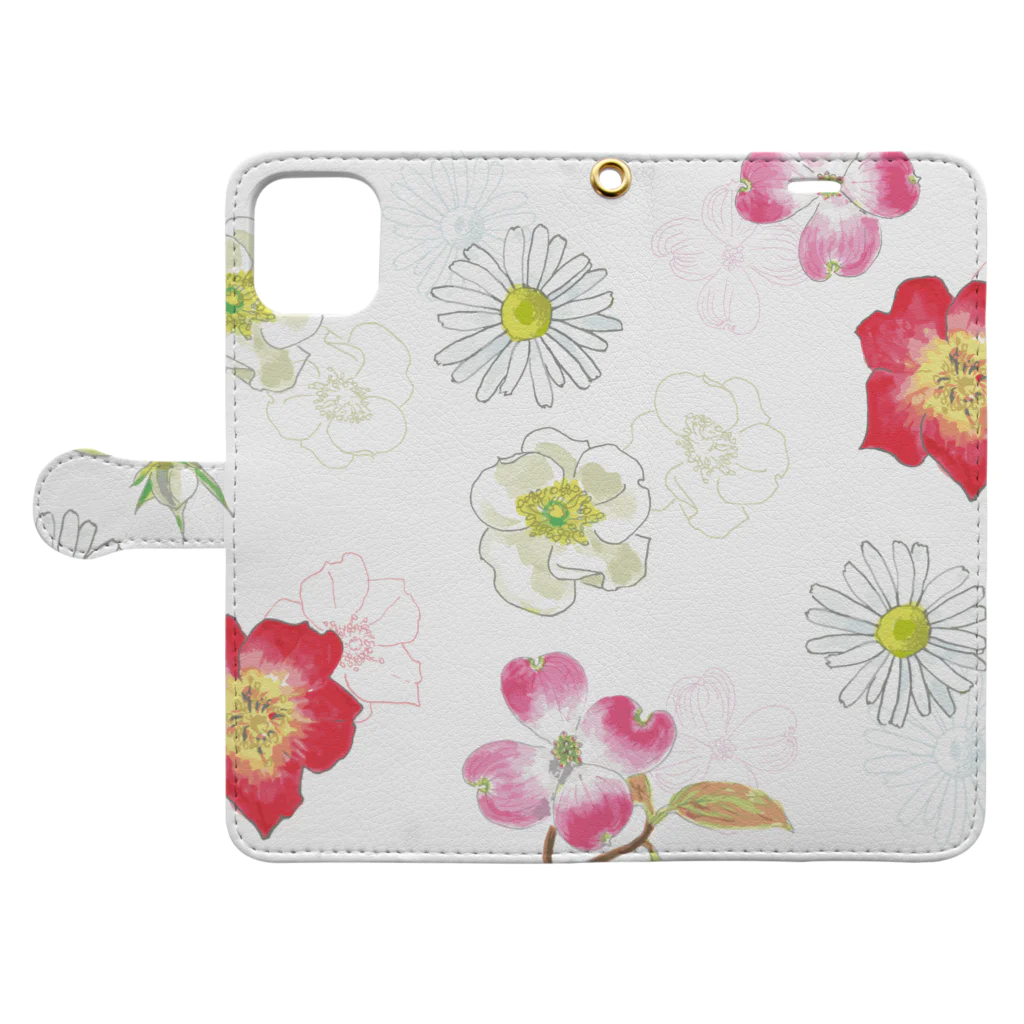 はなうた商店のfloral smart phone case 手帳型 手帳型スマホケースを開いた場合(外側)