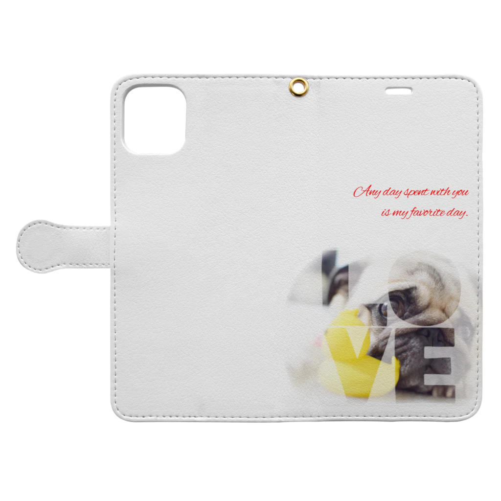 こてんshop.pugのラブパグ Book-Style Smartphone Case:Opened (outside)