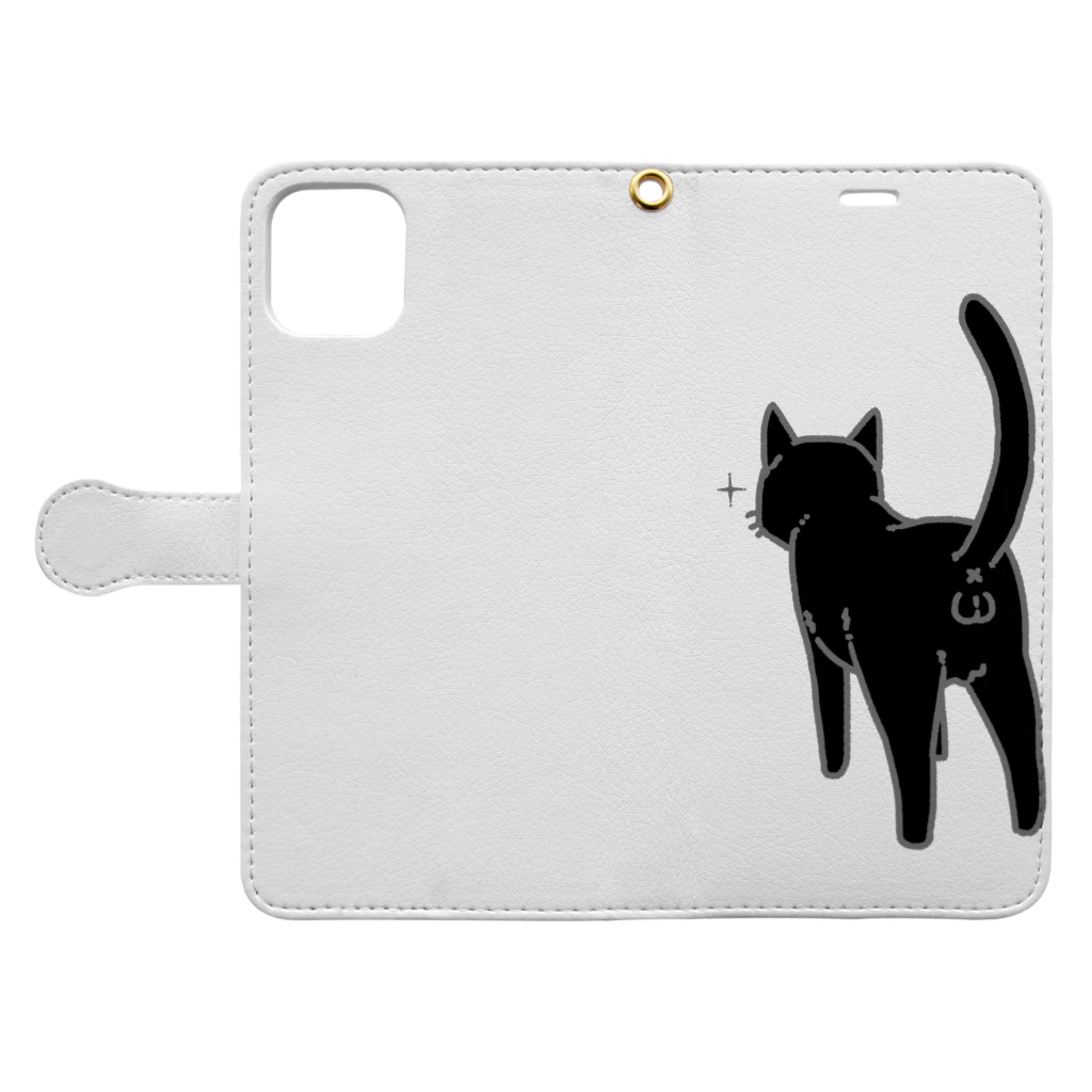 Riotoのねこけつω（黒猫） Book-Style Smartphone Case:Opened (outside)