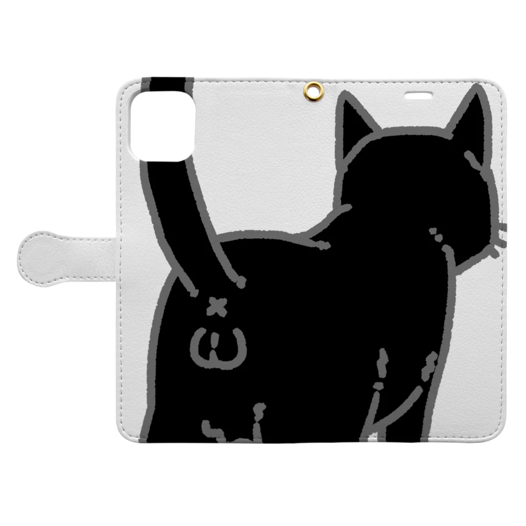 Riotoのねこけつω（黒猫、アップ） Book-Style Smartphone Case:Opened (outside)