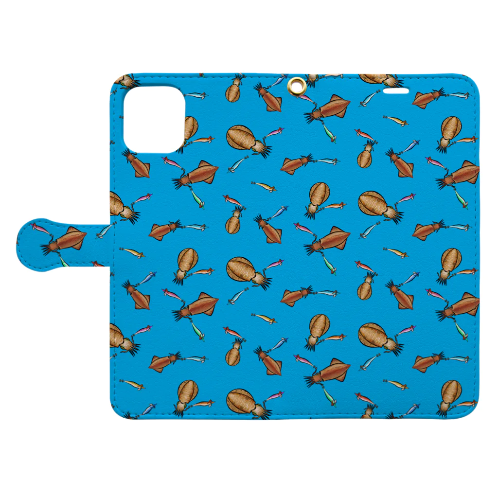 猫と釣り人のIKA_1CB_FB Book-Style Smartphone Case:Opened (outside)