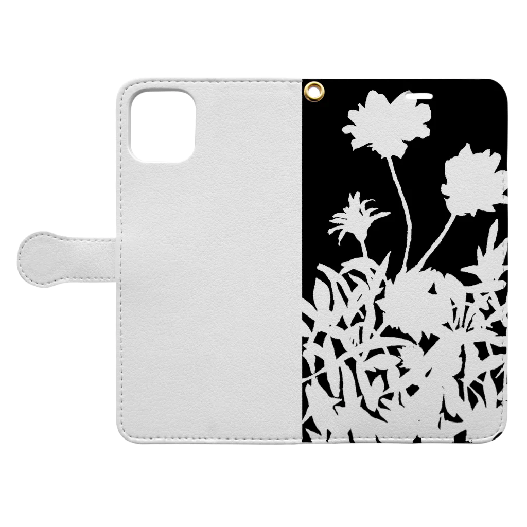 気ままに創作　よろず堂の花咲く小径②黒 Book-Style Smartphone Case:Opened (outside)