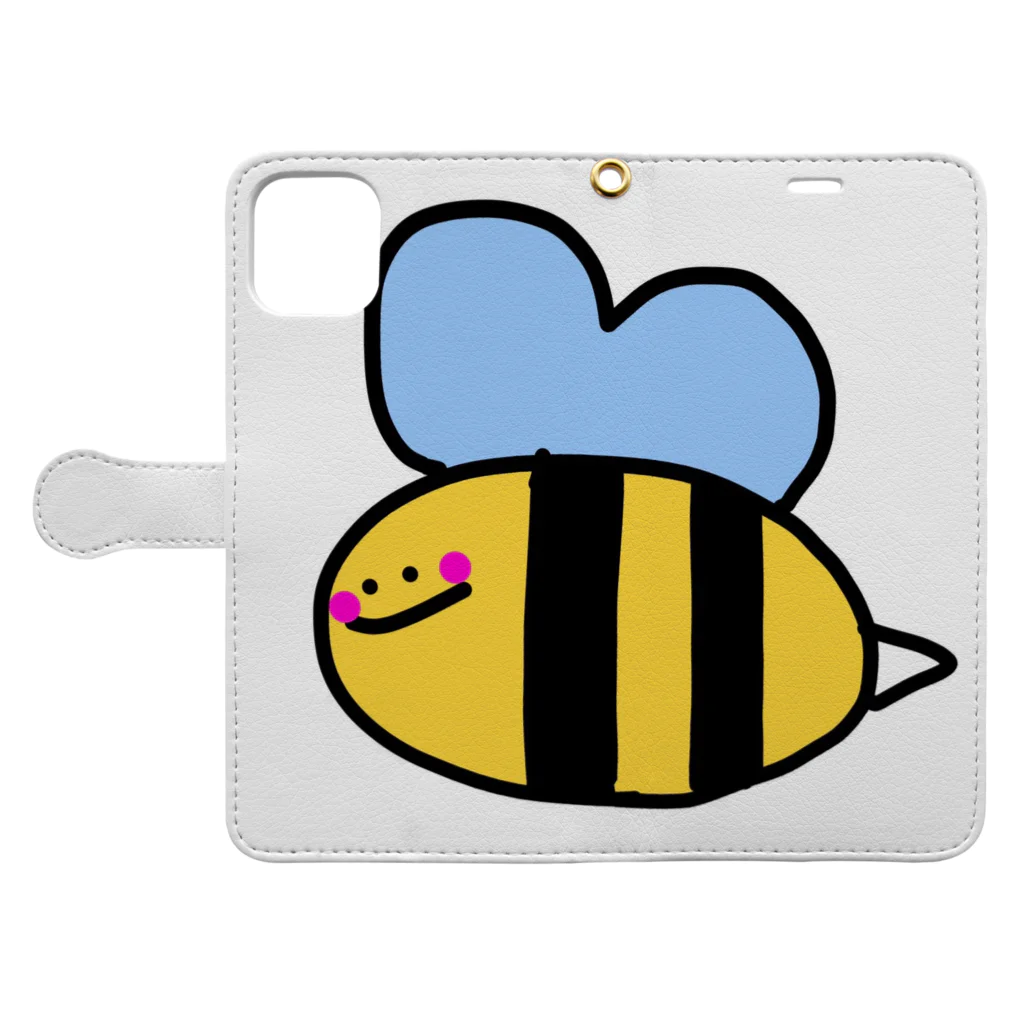 LoveAmooNのへんてこキャラクター はちさんの『びー』🐝💗 Book-Style Smartphone Case:Opened (outside)