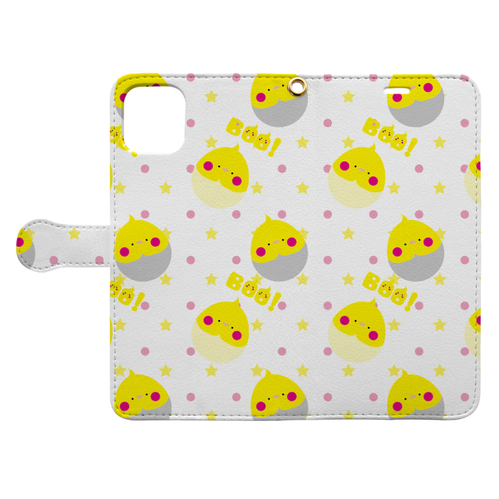 Boo!のまんまるいんこ　iPhone１１ Book-Style Smartphone Case:Opened (outside)