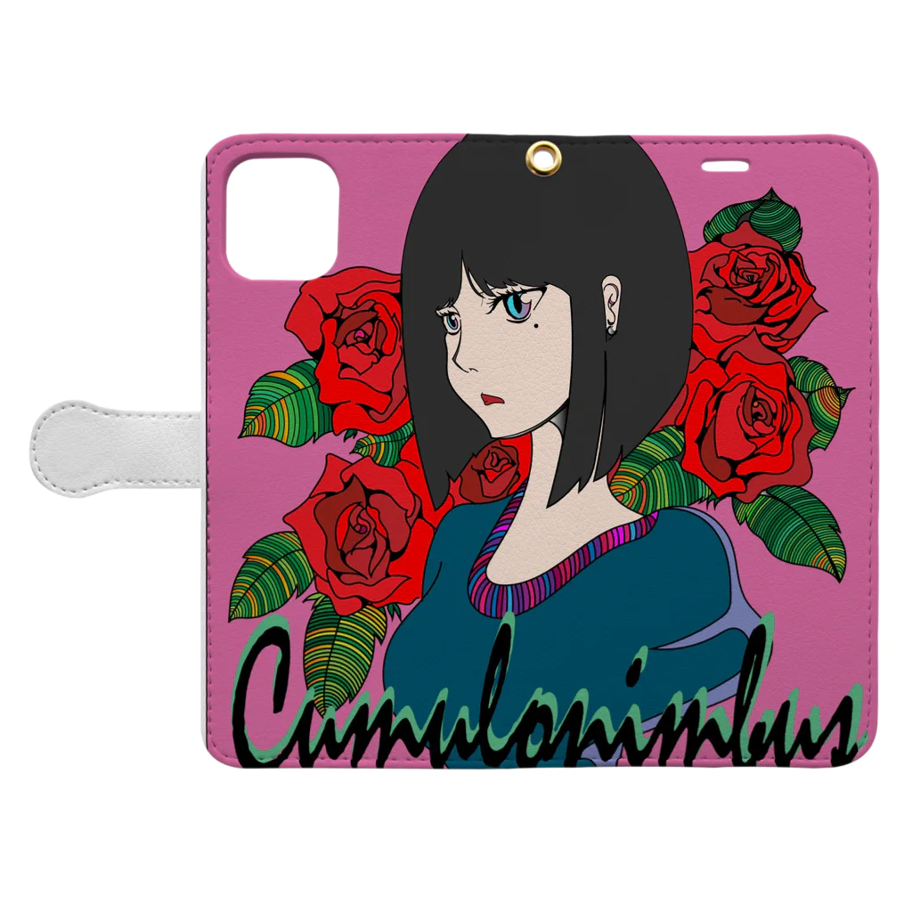 cumulonimbusの薔薇の女性 手帳型スマホケースを開いた場合(外側)