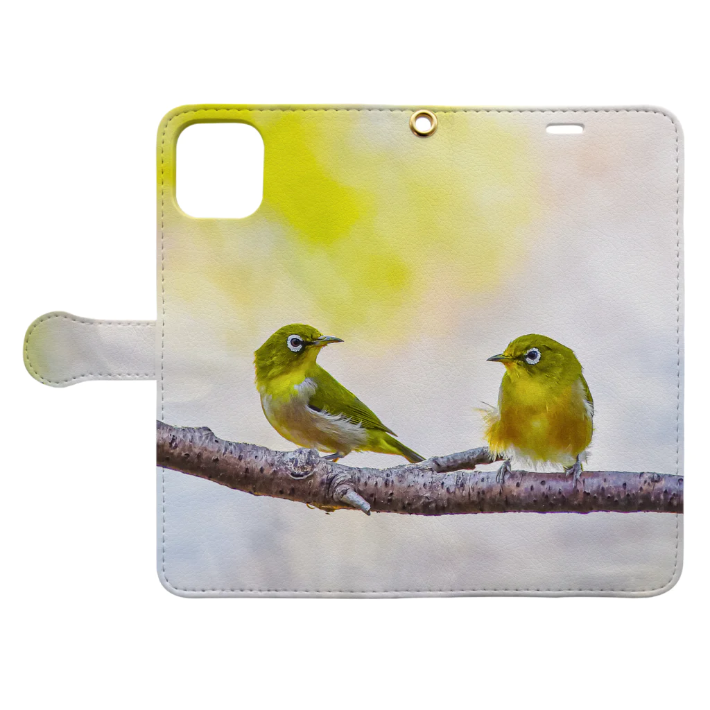 “すずめのおみせ” SUZURI店のメジロ（lovely bird） Book-Style Smartphone Case:Opened (outside)