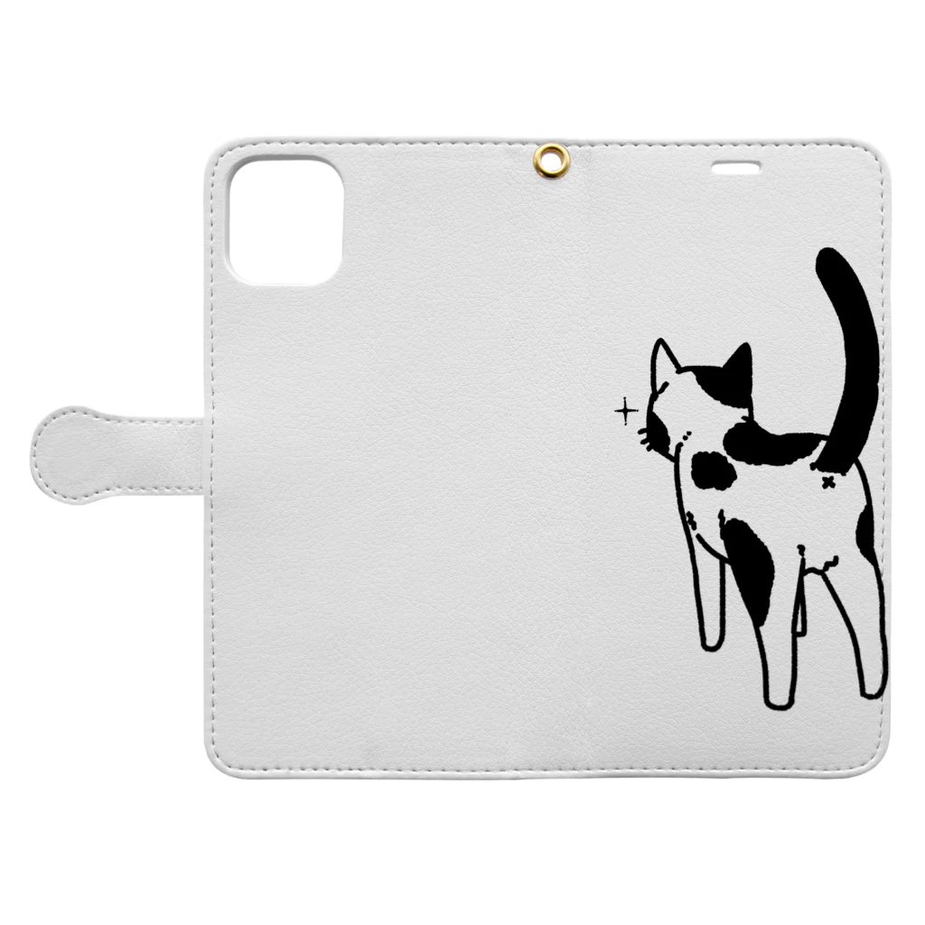 Riotoのねこけつ（ぶち猫） Book-Style Smartphone Case:Opened (outside)