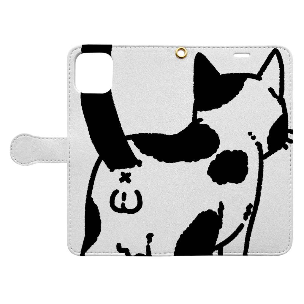 Riotoのねこけつω（ぶち猫、アップ） Book-Style Smartphone Case:Opened (outside)