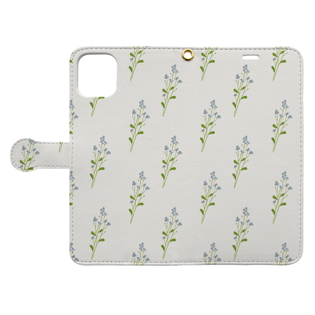 どうぶつの水彩画店のワスレナグサ(G) Book-Style Smartphone Case:Opened (outside)