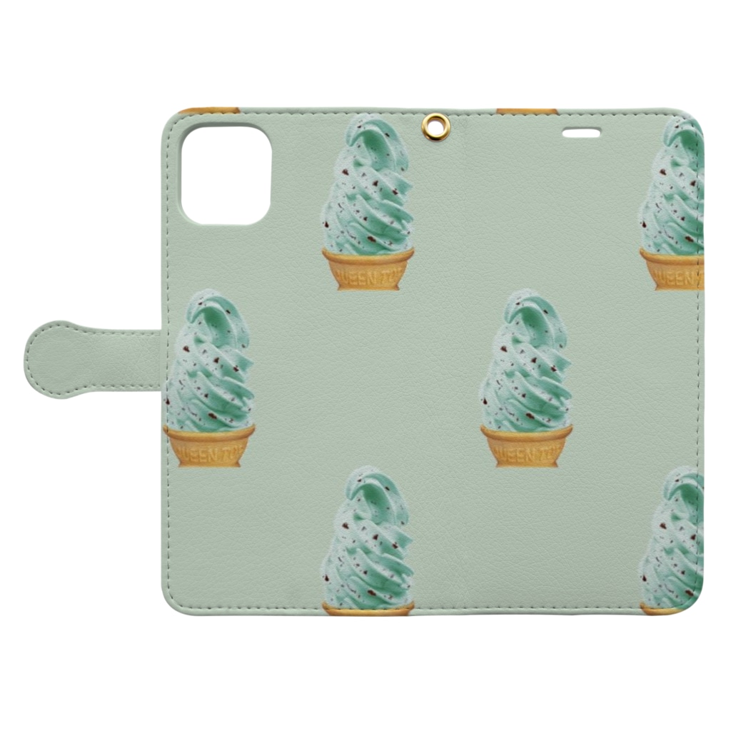 madeathのチョコミントソフト(黄緑) Book-Style Smartphone Case:Opened (outside)