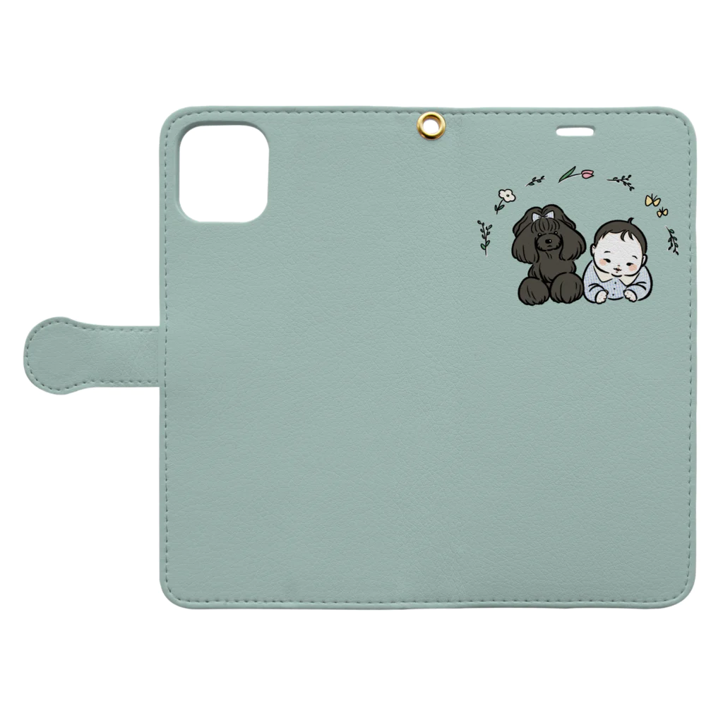 ちょびひげのいぬちゃんあかちゃん青 Book-Style Smartphone Case:Opened (outside)