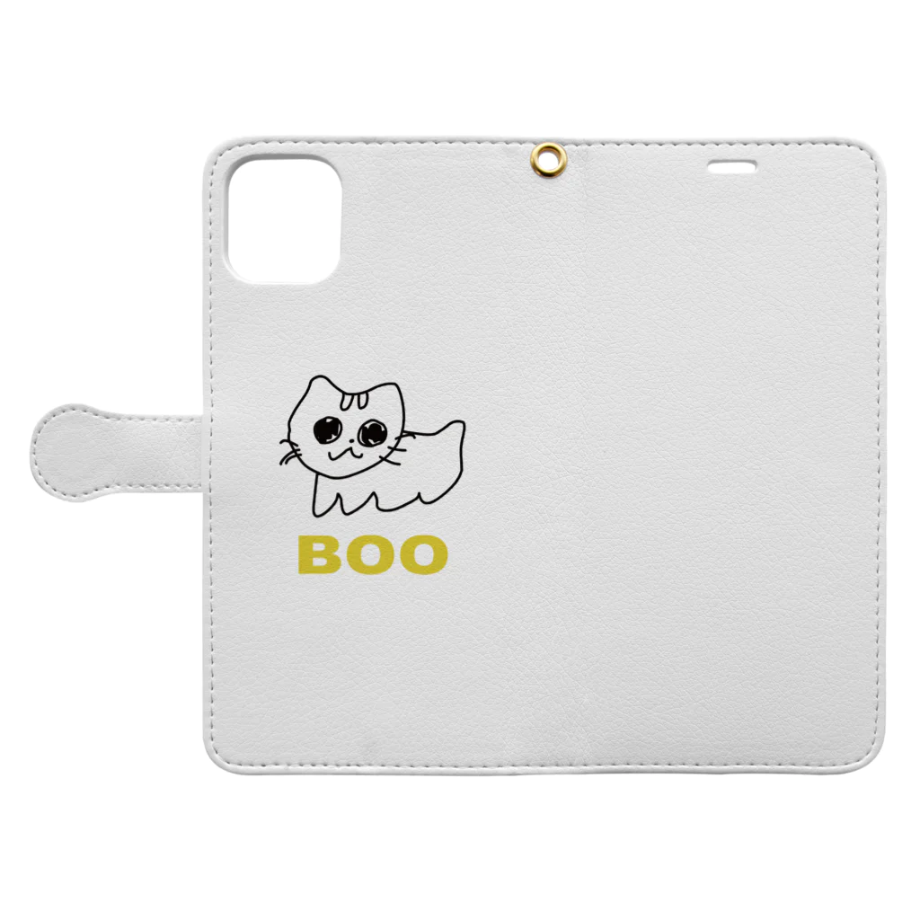 BOO_ArchitectsのBOOのねこ 手帳型スマホケースを開いた場合(外側)