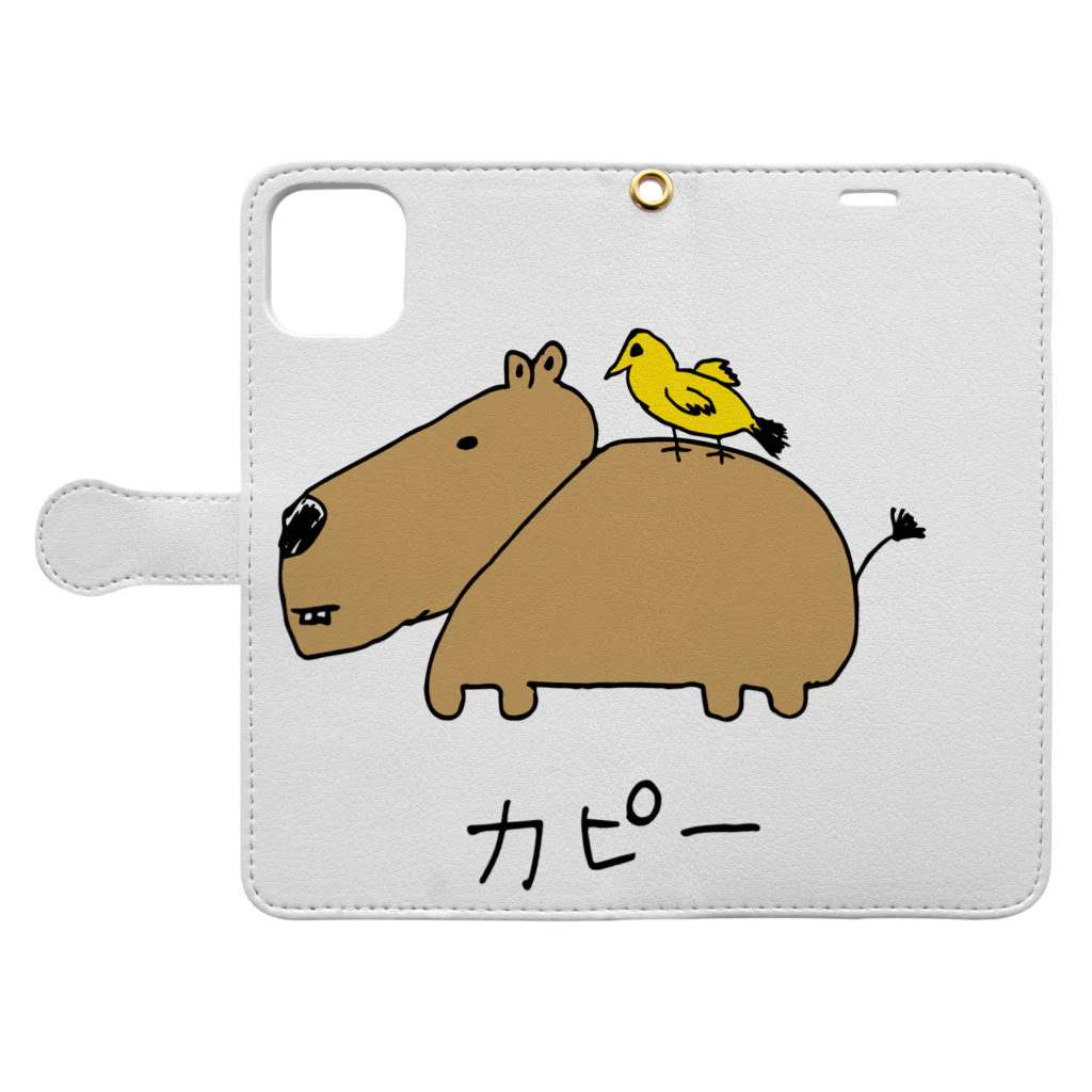 揚げパンマンのカピバラと鳥　カラー Book-Style Smartphone Case:Opened (outside)