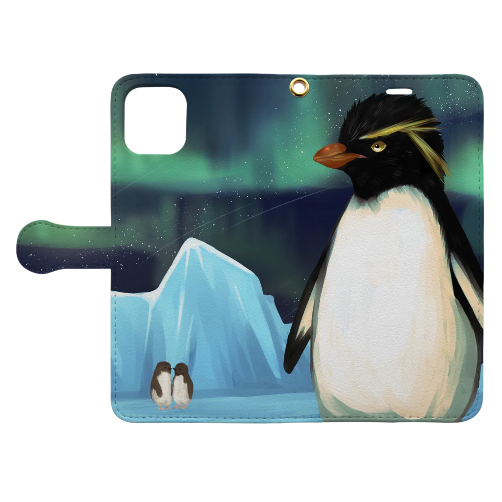 siromi_8910のミナミイワトビペンギン 手帳型スマホケースを開いた場合(外側)