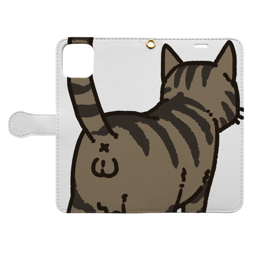 Riotoのねこけつω（キジトラ、アップ） Book-Style Smartphone Case:Opened (outside)