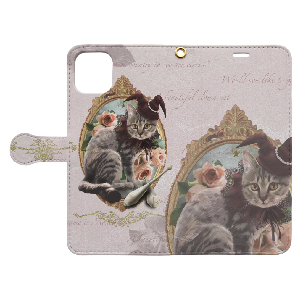 monetのmonet/Beautiful cat clown-Gothic Book-Style Smartphone Case:Opened (outside)