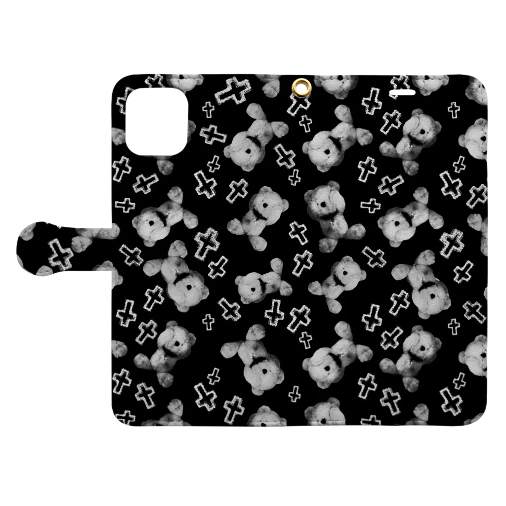 💜Salon de Lucia💜のPeek-a-boo CROSS Teddy Monochrome Random MINI Book-Style Smartphone Case:Opened (outside)