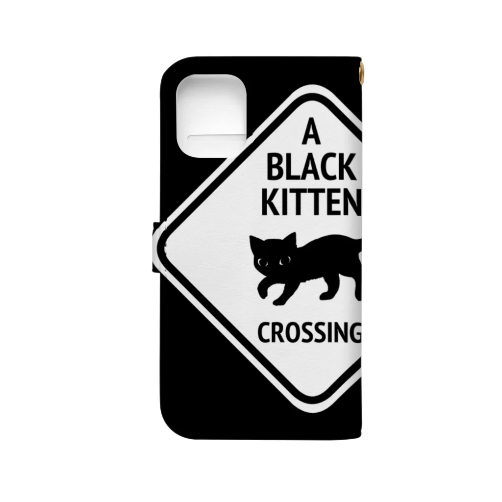 nya-mew（ニャーミュー）のちっこい黒猫通ります！ Book-Style Smartphone Case :back