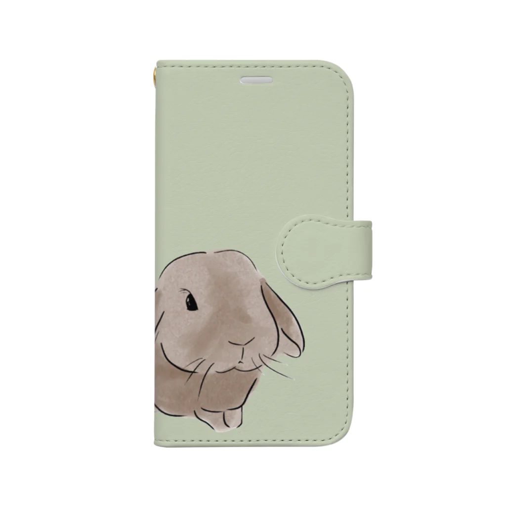 Usamaruのたれ耳うさぎのオリー💛　(くすみ緑) Book-Style Smartphone Case