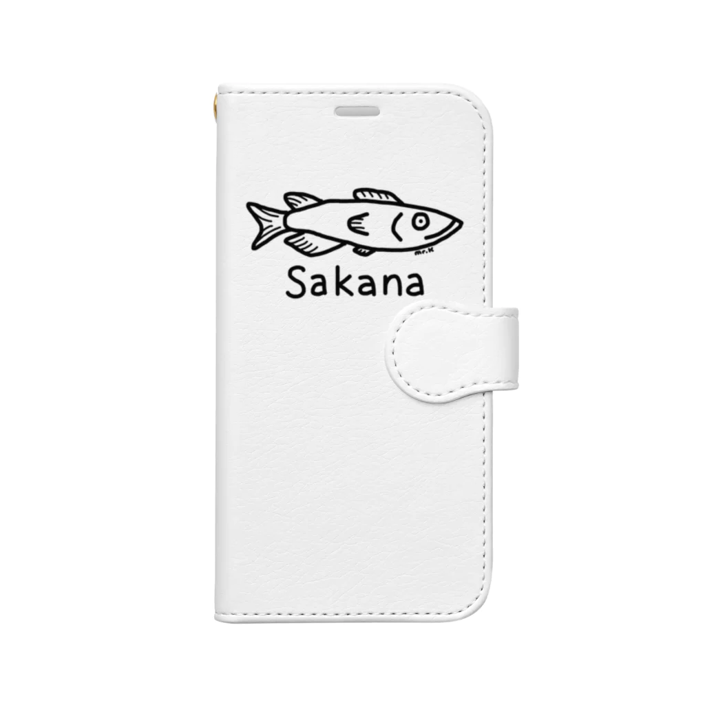 MrKShirtsのSakana (魚) 黒デザイン 手帳型スマホケース