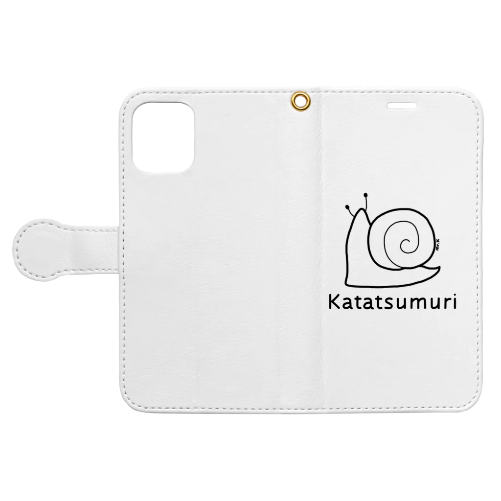 MrKShirtsのKatatsumuri (カタツムリ) 黒デザイン 手帳型スマホケースを開いた場合(外側)