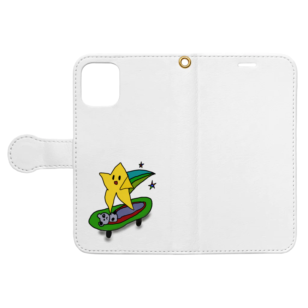 SK8starの初心者スケーター星くんTシャツ Book-Style Smartphone Case:Opened (outside)