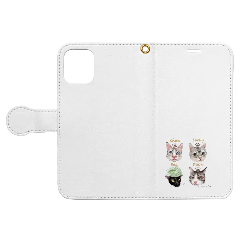 なにぬ猫-YAの＜うちの子＋にくきゅう＊ポートレート＞KHAW & DAOW＆BEA＆LUCKY Book-Style Smartphone Case:Opened (outside)