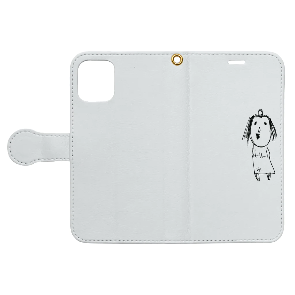 ぽぽぽぽんこつTシャツのクレオパトラ（ライトグレー） Book-Style Smartphone Case:Opened (outside)