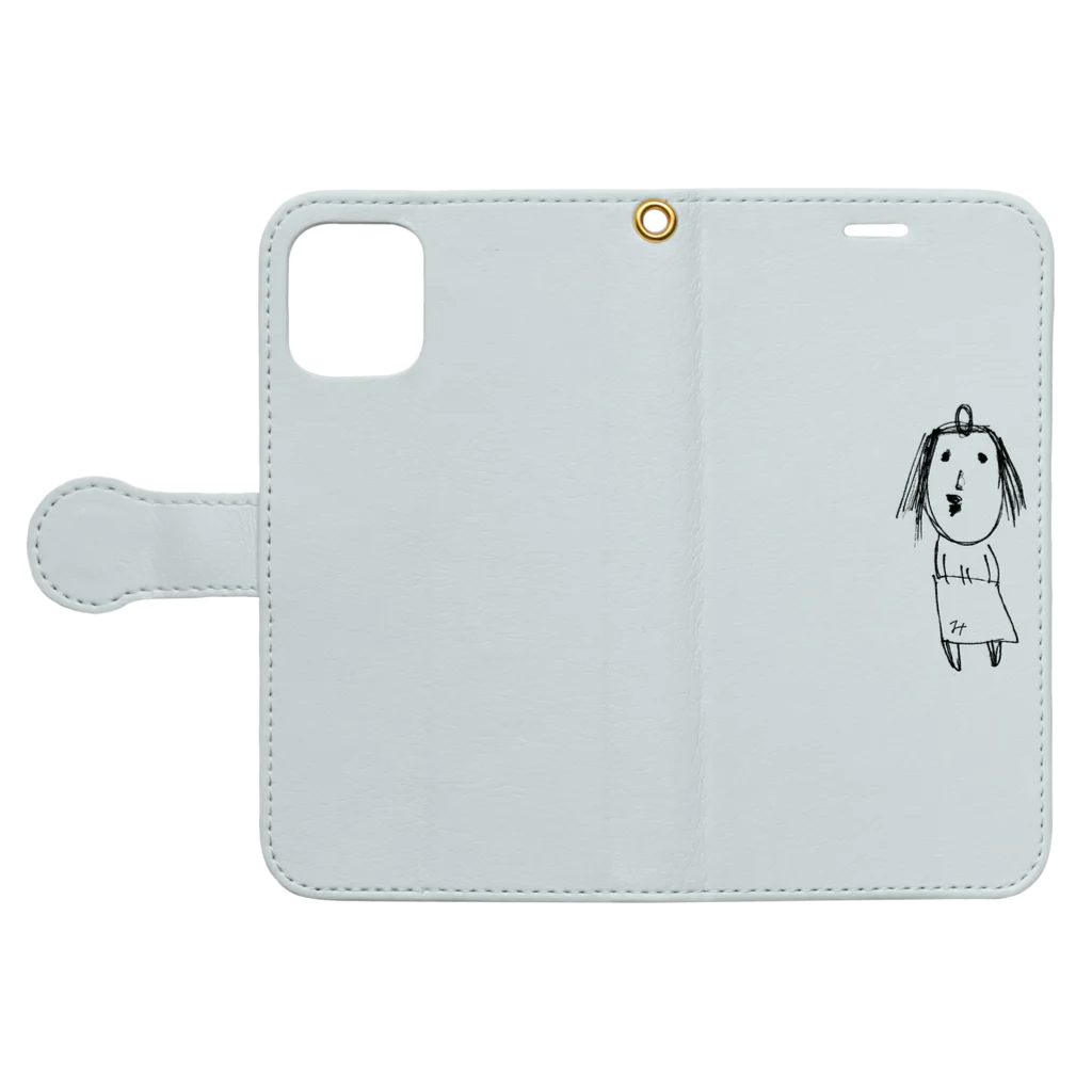 ぽぽぽぽんこつTシャツのクレオパトラ（ブルーグレー） Book-Style Smartphone Case:Opened (outside)