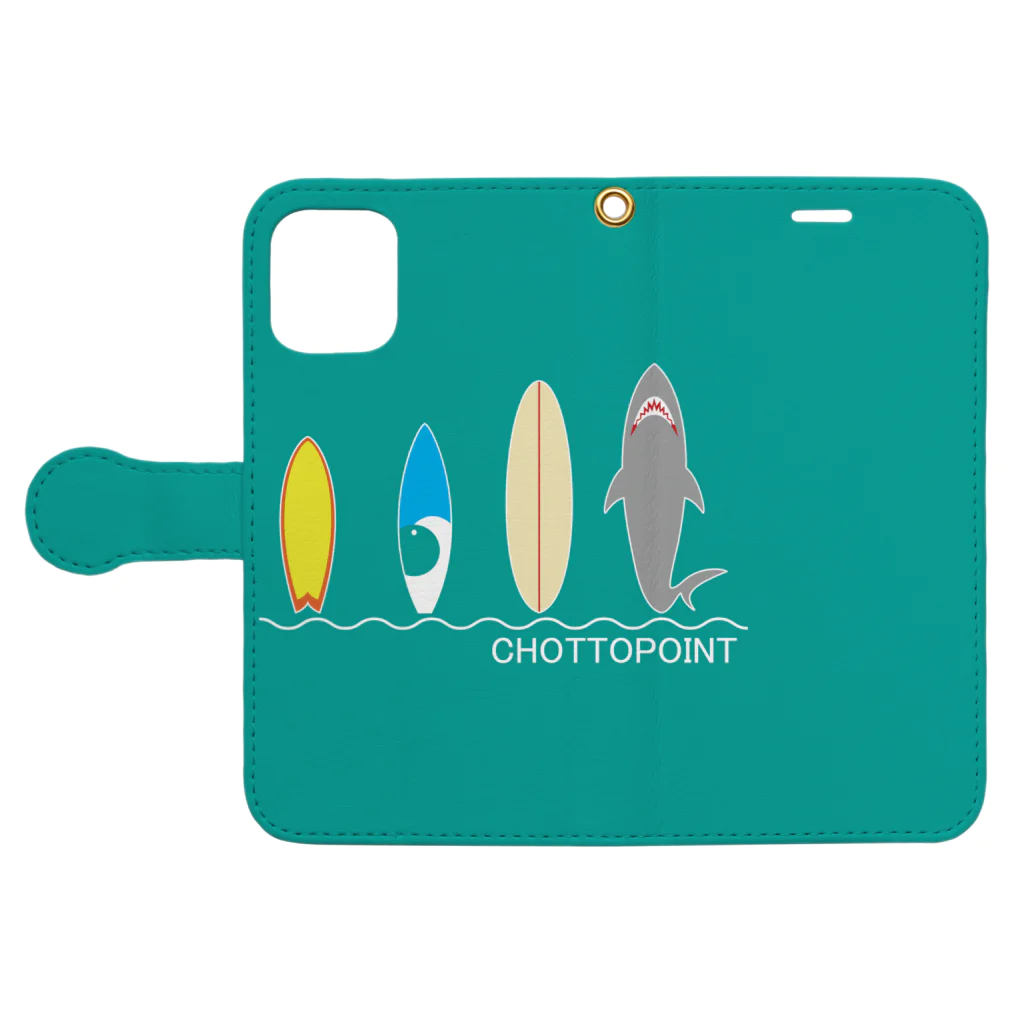 CHOTTOPOINTのサメボード 手帳型スマホケースを開いた場合(外側)