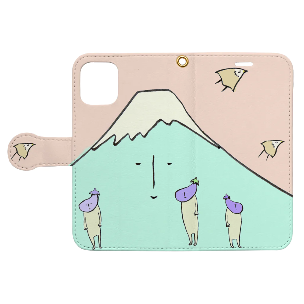 Inotomika いのとみかの一富士二鷹三茄子 Book-Style Smartphone Case:Opened (outside)