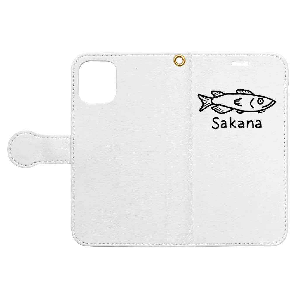 MrKShirtsのSakana (魚) 黒デザイン Book-Style Smartphone Case:Opened (outside)