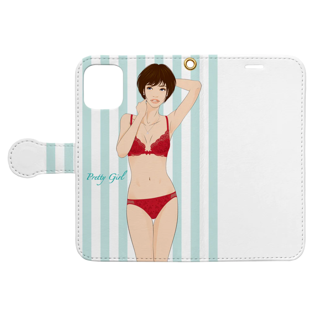 Shigenori Negishi Illust ShopeのGirls IN Red (UP) Book-Style Smartphone Case:Opened (outside)