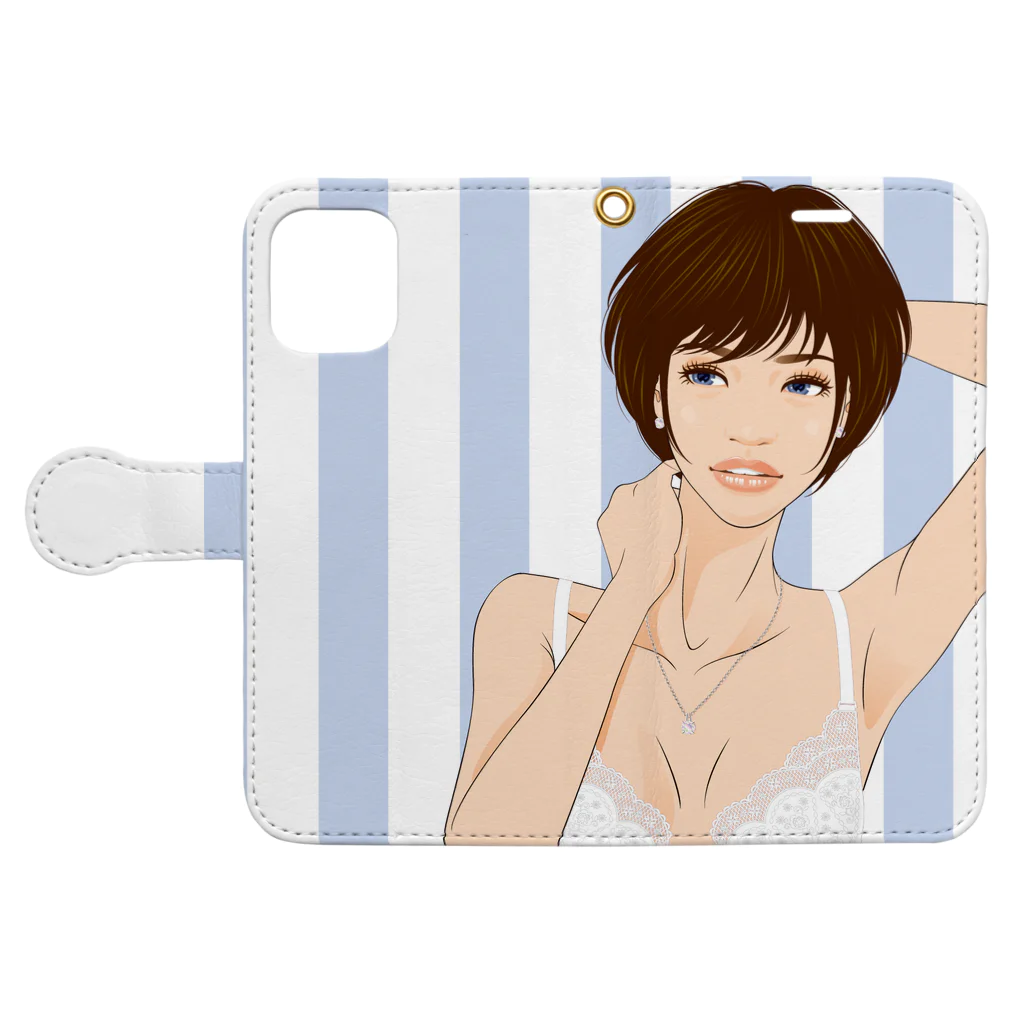 Shigenori Negishi Illust ShopeのGirls IN White (BUP-2) Book-Style Smartphone Case:Opened (outside)