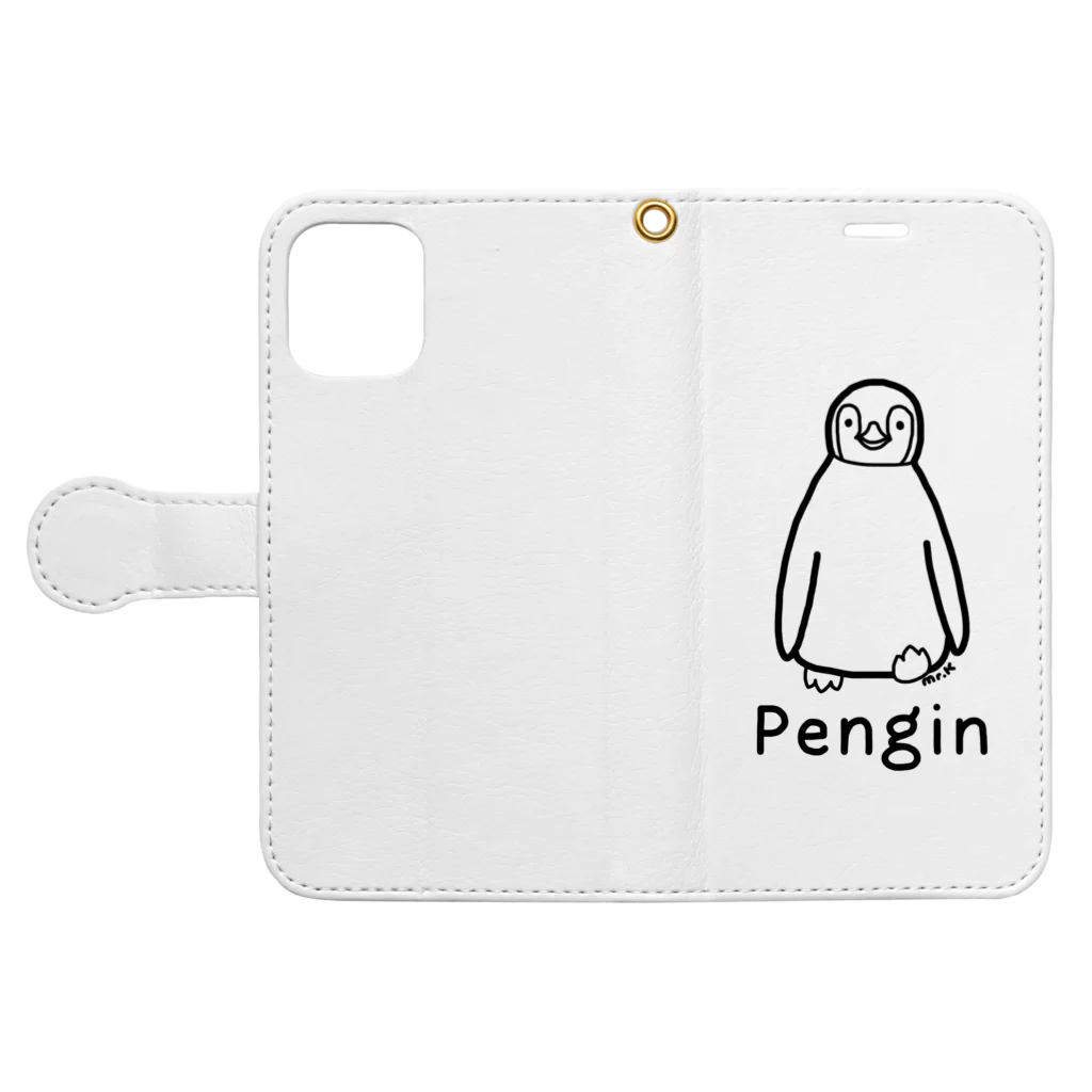 MrKShirtsのPengin (ペンギン) 黒デザイン 手帳型スマホケースを開いた場合(外側)