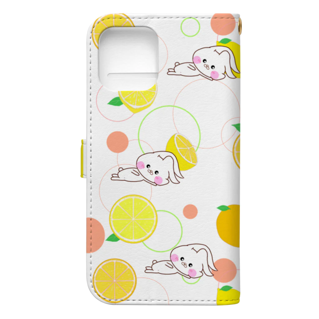 HappyLife☆channelのうさころと柑橘フルーツ柄/iPhone12 Pro MAXサイズ Book-Style Smartphone Case :back