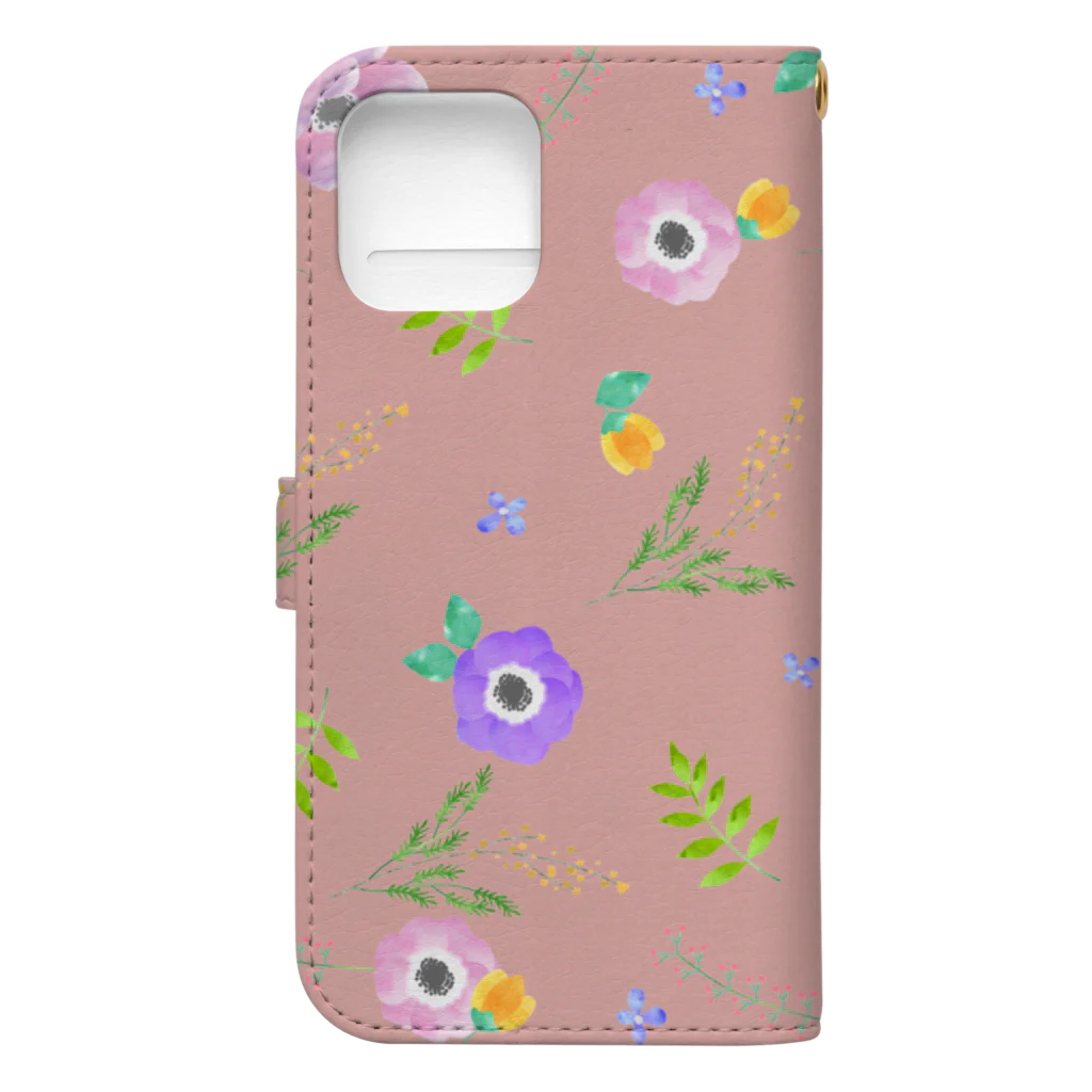 バレエシルエット ballet*pointe_pon*の花柄バレエ３１Lucky(pink) Book-Style Smartphone Case :back