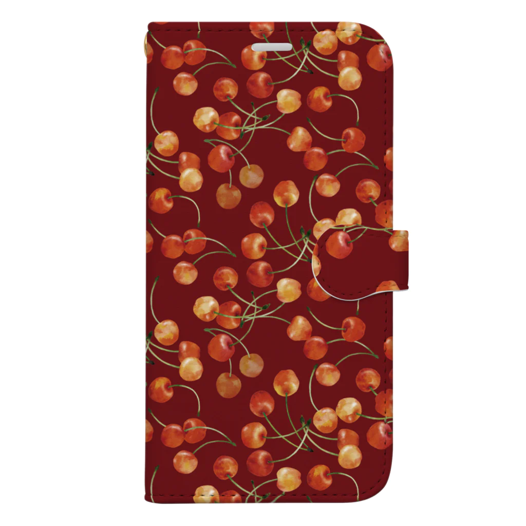 Miho MATSUNO online storeのlovely cherries 手帳型スマホケース