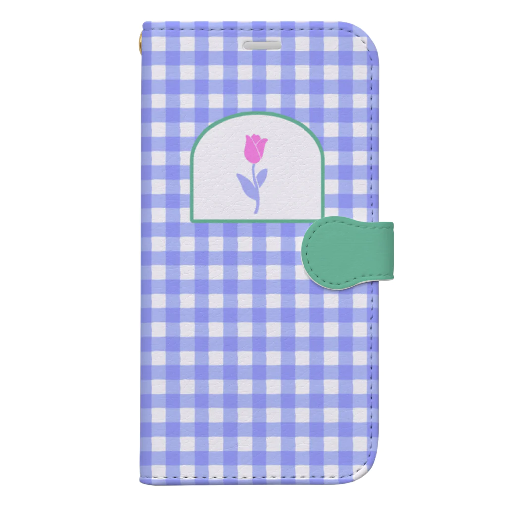moonsodaのtulip×check Book-Style Smartphone Case