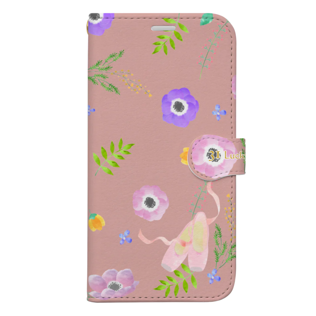 バレエシルエット ballet*pointe_pon*の花柄バレエ３１Lucky(pink) 手帳型スマホケース