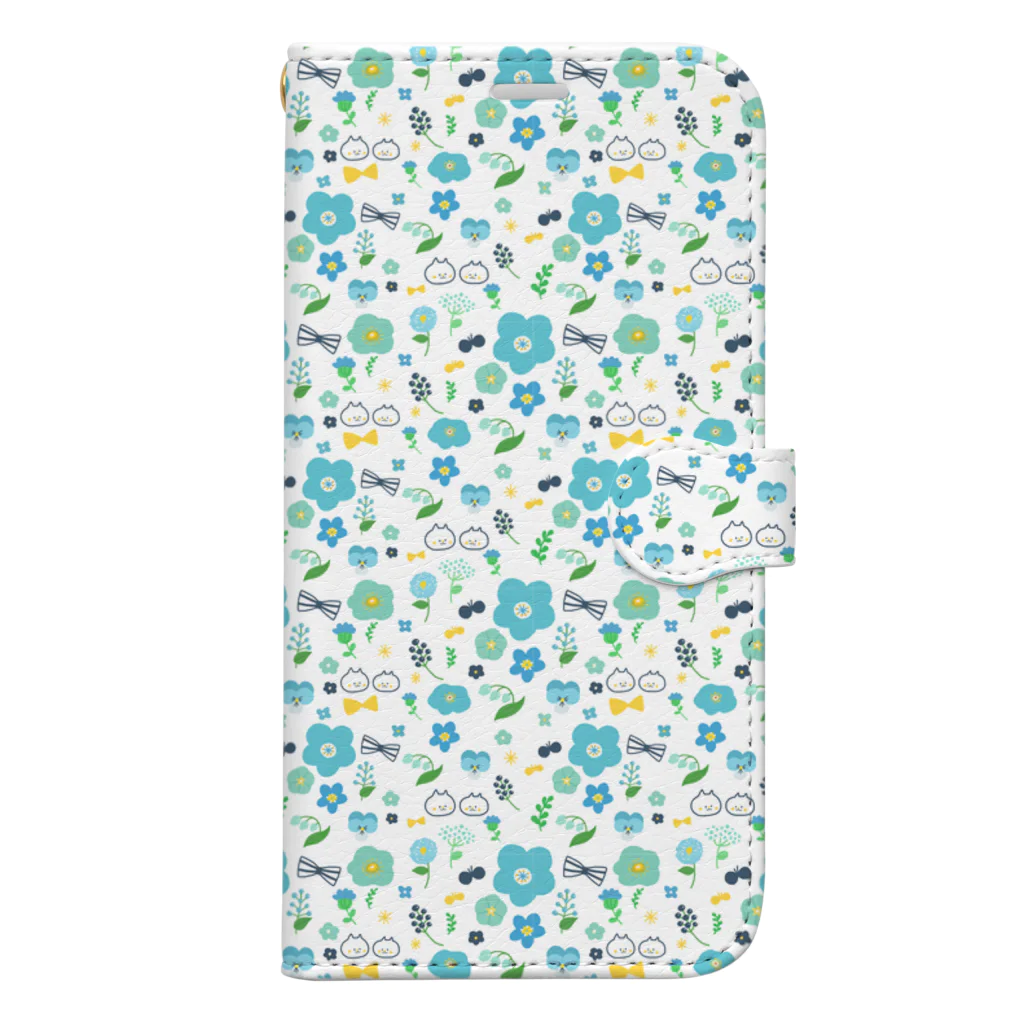 花とsoleilの青い花とねこ　スマホケース Book-Style Smartphone Case