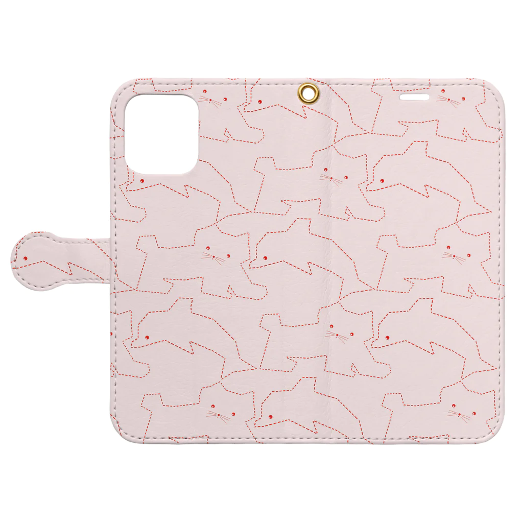 さぶの刺し子ねこイルカ Book-Style Smartphone Case:Opened (outside)